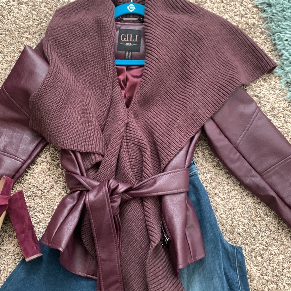G.I.l.i faux burgundy leather coat